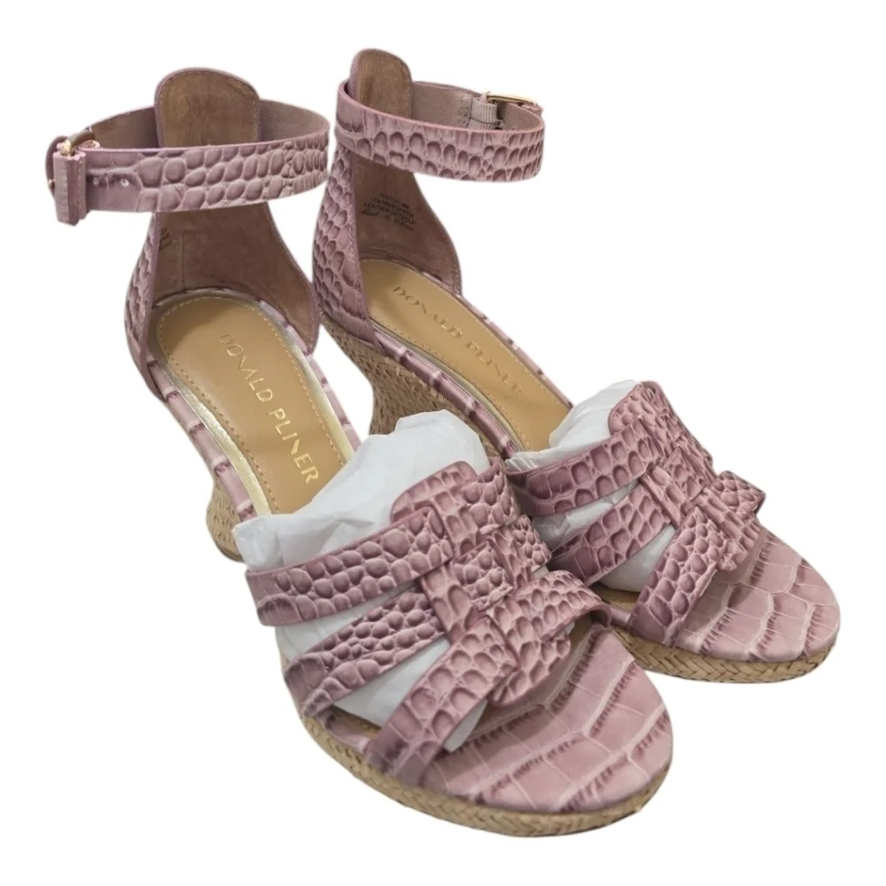NIB Donald Pliner Trixee Crocco Leather Ankle Strap Wedge Espadrille Sandals 6